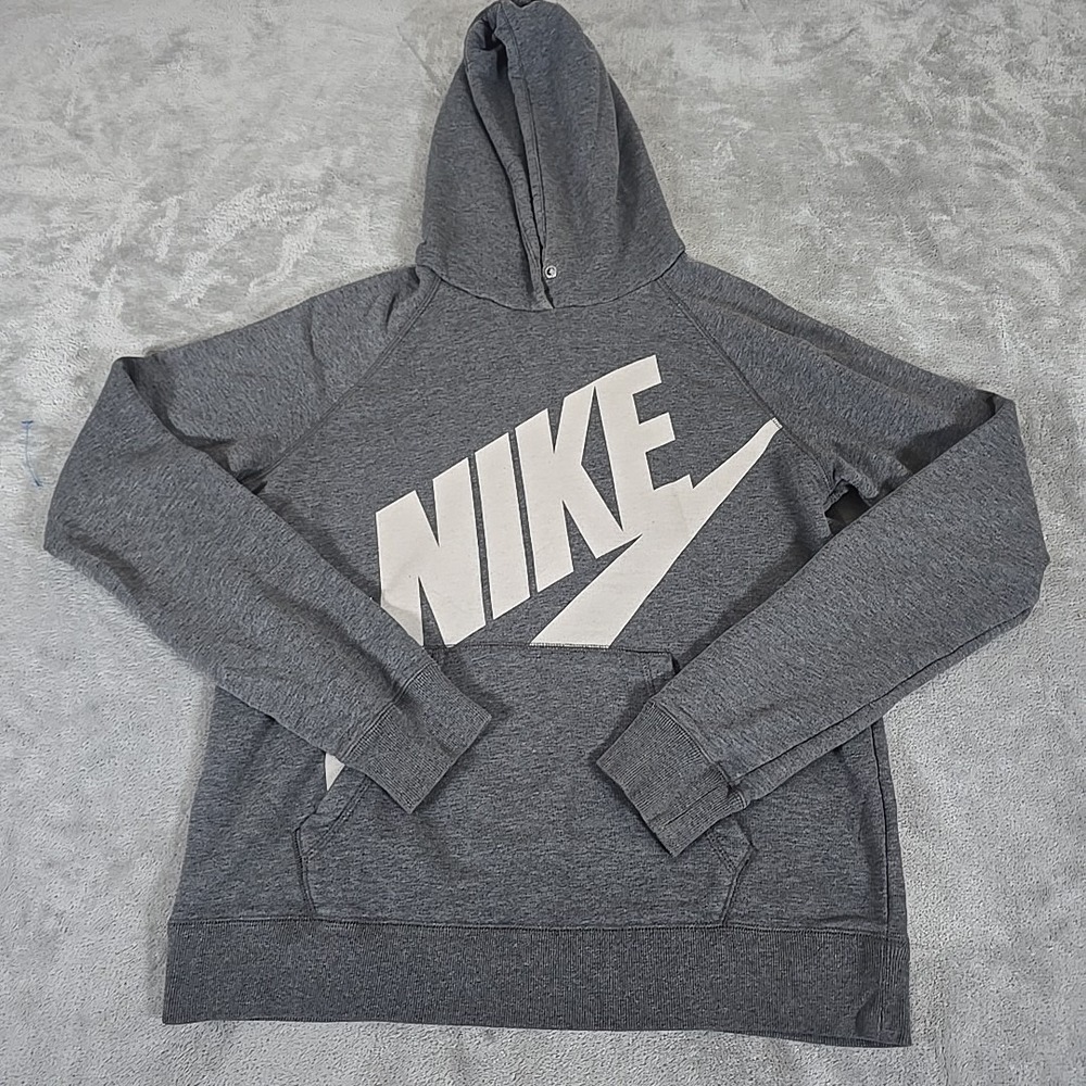 Vintage Nike Sweatshirt Mens Medium Gray Spell Out‎ Hoodie Activewear Sportswear